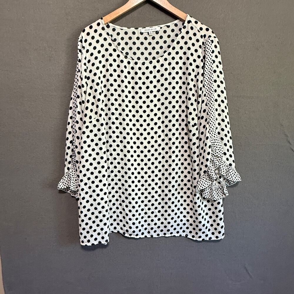 Rose + Olive Women Tunic Blouse Size 2X Floral Pleated 3/4 Sleeve Peasant Modern